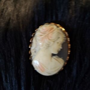 Vintage Cameo Brooch with Pink and Cream Details